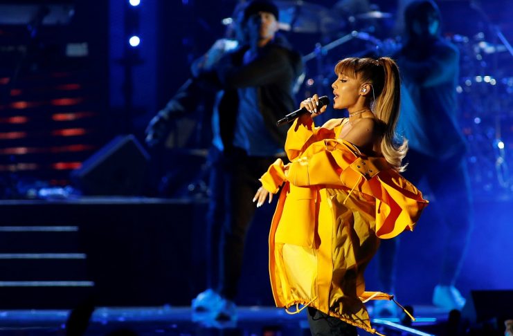 Ariana Grande performs during the iHeartRadio Music Festival at The T-Mobile Arena in Las Vegas