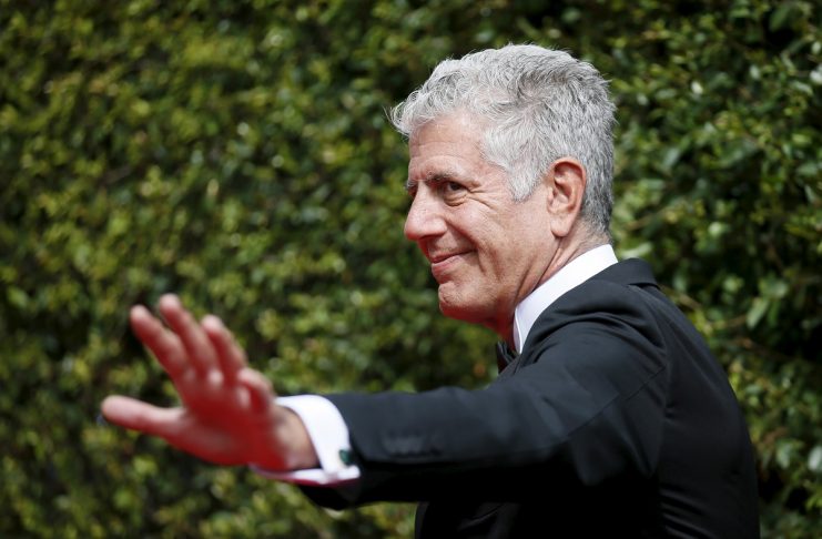 Chef Anthony Bourdain poses at the 2015 Creative Arts Emmy Awards in Los Angeles