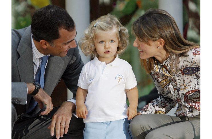 Spain’s Crown Prince Felipe, Princess Letizia and their daughter Infanta Leonor pose at nursery in Madrid