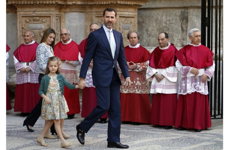 Spain’s Prince Felipe walks with daughter Leonor after Easter mass in Mallorca