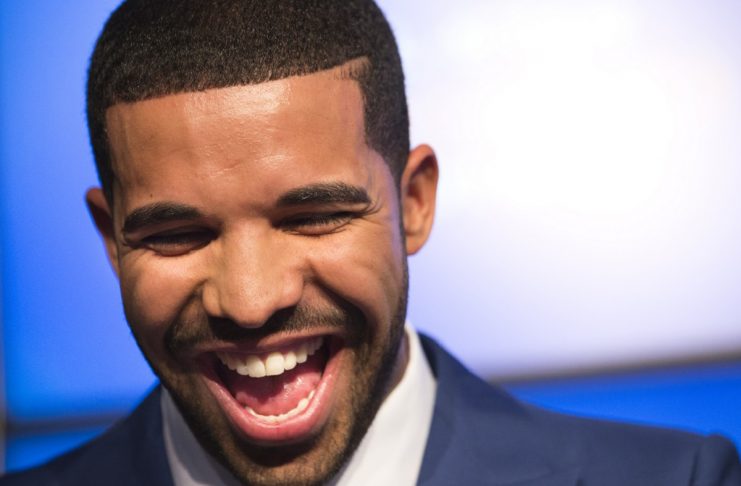 Drake smiles during an announcement that the Toronto Raptors will host the NBA All-Star game in Toronto