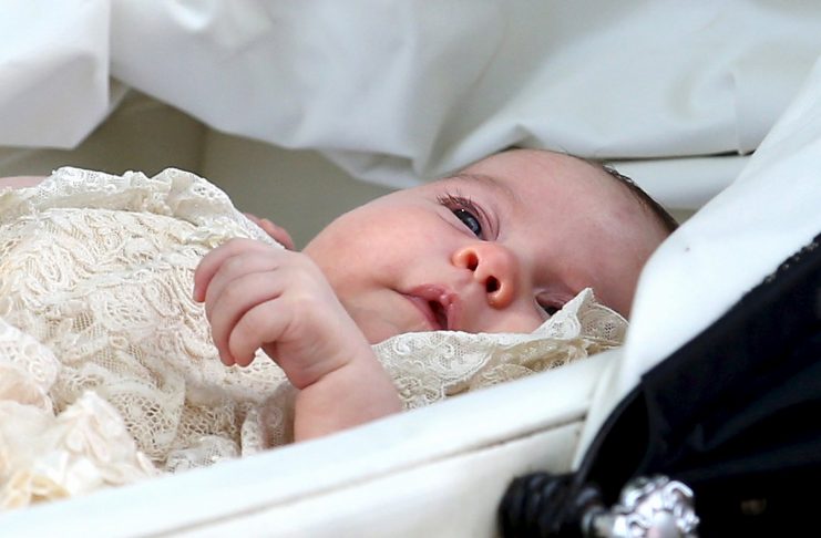 Princess Charlotte of Cambridge is pushed in her silver cross pram as she leaves the Church of St Mary Magdalene on the Sandringham Estate after her christening
