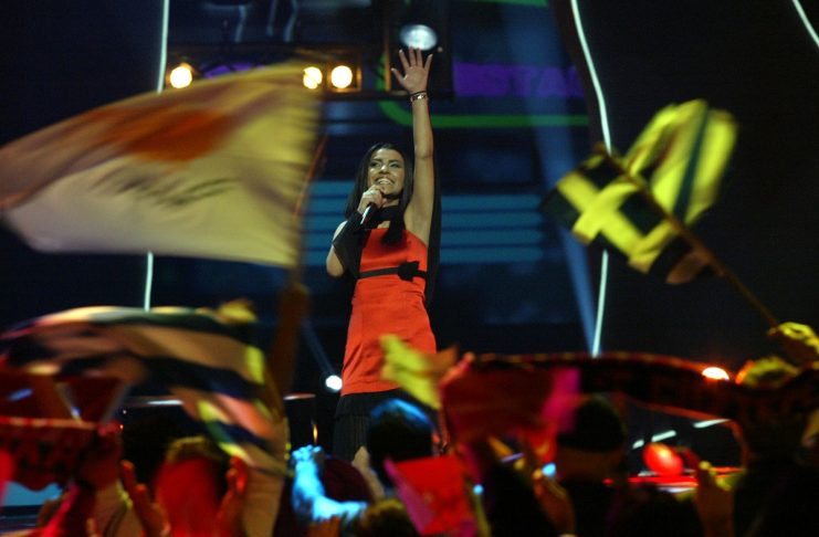 ALBANIA’S ANJEZA SHAHINI PERFORMS HER SONG DURING THE FINAL OF THE 49TH EUROVISION SONG CONTEST IN …