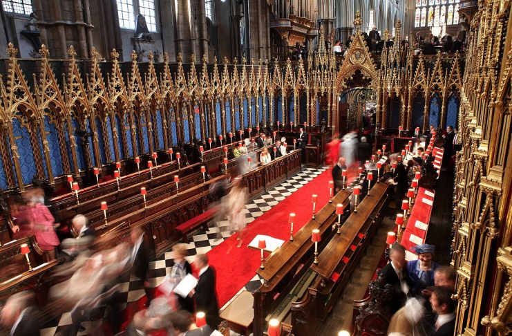 Members of the general congregation arrive at Westminster Abbey before the wedding of Britain’s Prince William and Kate Middleton, in central London