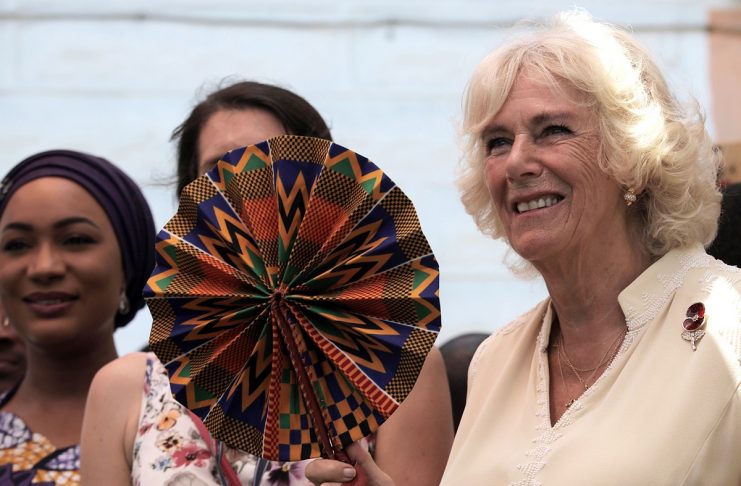Britain’s Camilla, Duchess of Cornwall, is pictured during her visit to Jamestown Cafe in old British Accra
