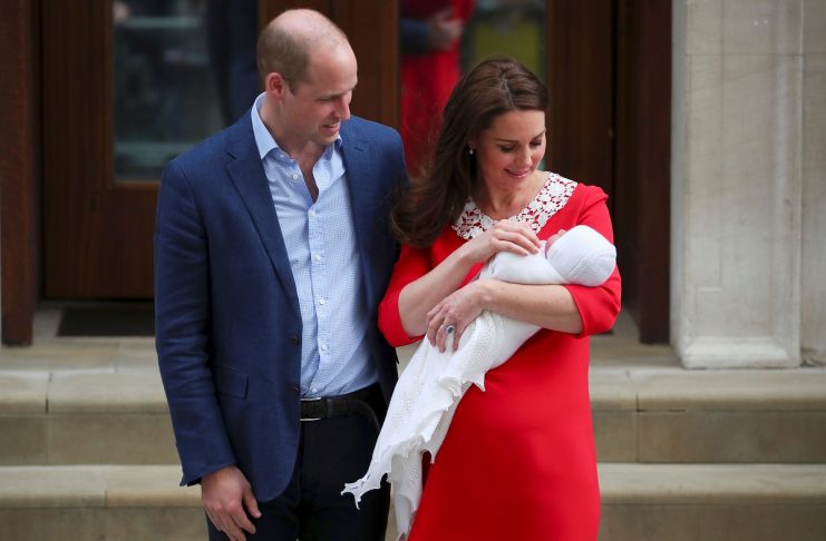 Britain’s Catherine, the Duchess of Cambridge and Prince William leave the Lindo Wing of St Mary’s Hospital with their new baby boy in London