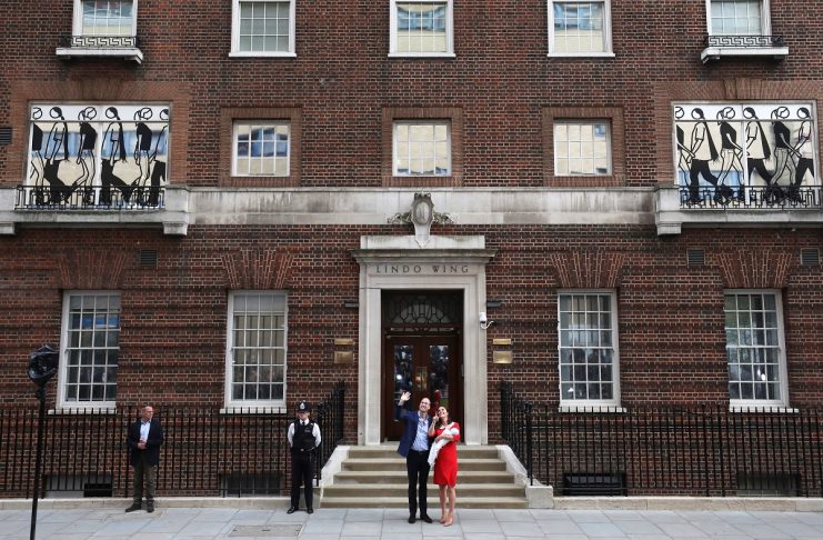Britain’s Catherine, the Duchess of Cambridge and Prince William leave the Lindo Wing of St Mary’s Hospital with their new baby boy in London