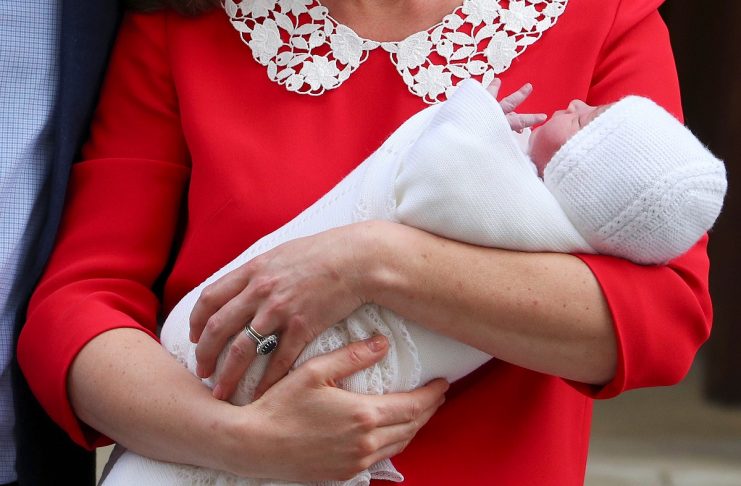 Britain’s Catherine, the Duchess of Cambridge and Prince William leave the Lindo Wing of St Mary’s Hospital with their new baby boy in London