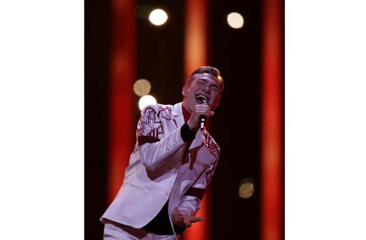 Icelands Ari Olafsson performs Our Choice during the dress rehearsal of Semi-Final 1 for Eurovision Song Contest 2018 at the Altice Arena hall in Lisbon