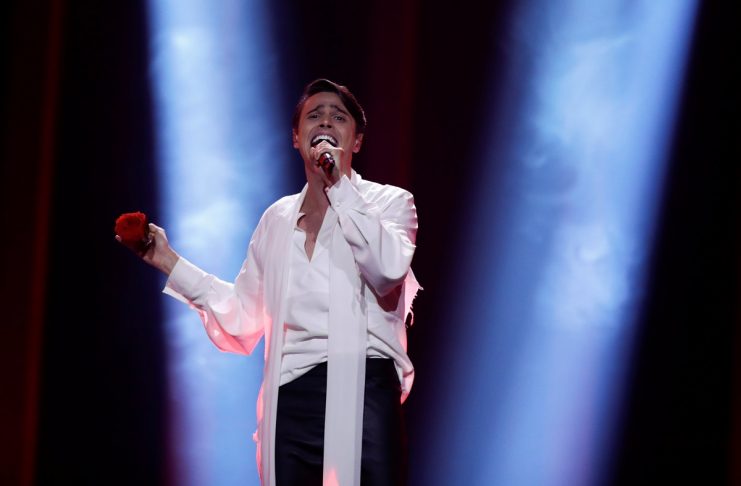 Belaruss ALEKSEEV performs Forever during the dress rehearsal of Semi-Final 1 for Eurovision Song Contest 2018 at the Altice Arena hall in Lisbon