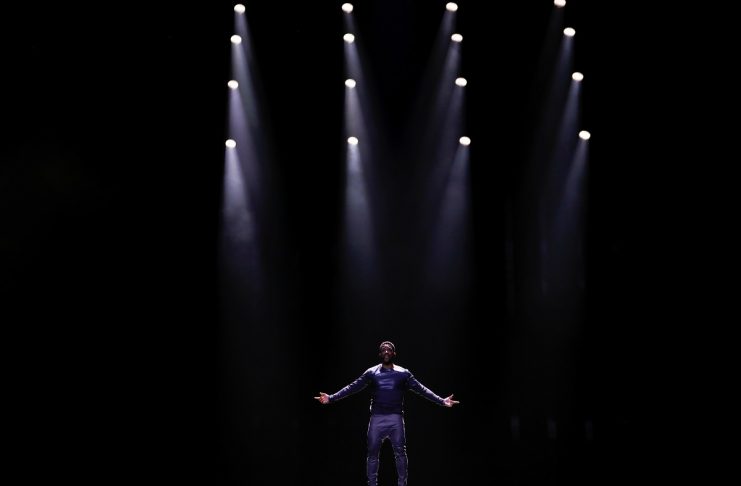 Austrias Cesar Sampson performs Nobody but You during the dress rehearsal of Semi-Final 1 for Eurovision Song Contest 2018 at the Altice Arena hall in Lisbon