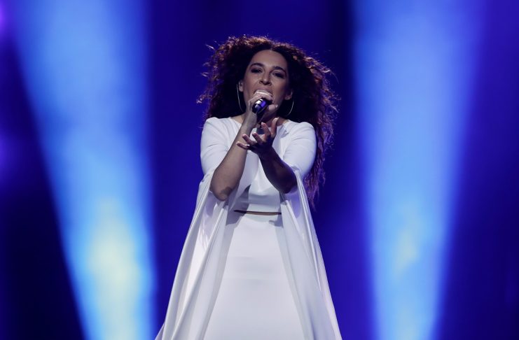 Greeces Yianna Terzi performs Oniro mou during the dress rehearsal of Semi-Final 1 for Eurovision Song Contest 2018 at the Altice Arena hall in Lisbon