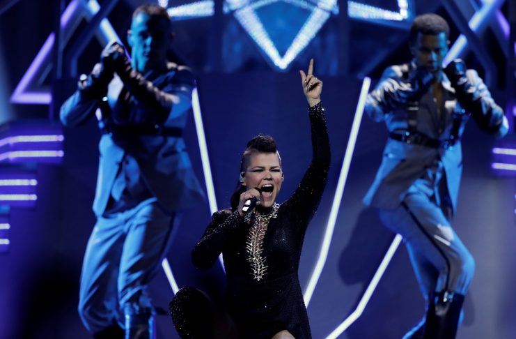 Finlands Saara Aalto performs Monsters during the dress rehearsal of Semi-Final 1 for Eurovision Song Contest 2018 at the Altice Arena hall in Lisbon