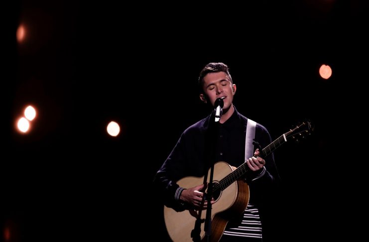 Irelands Ryan OShaughnessy performs Together during the dress rehearsal of Semi-Final 1 for Eurovision Song Contest 2018 at the Altice Arena hall in Lisbon
