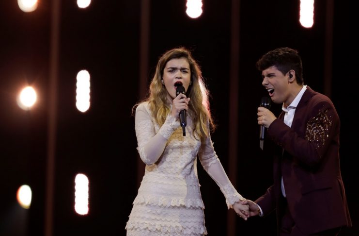 Spains Amaia and Alfred perform Tu Cancion during a dress for Eurovision Song Contest 2018 at the Altice Arena hall in Lisbon