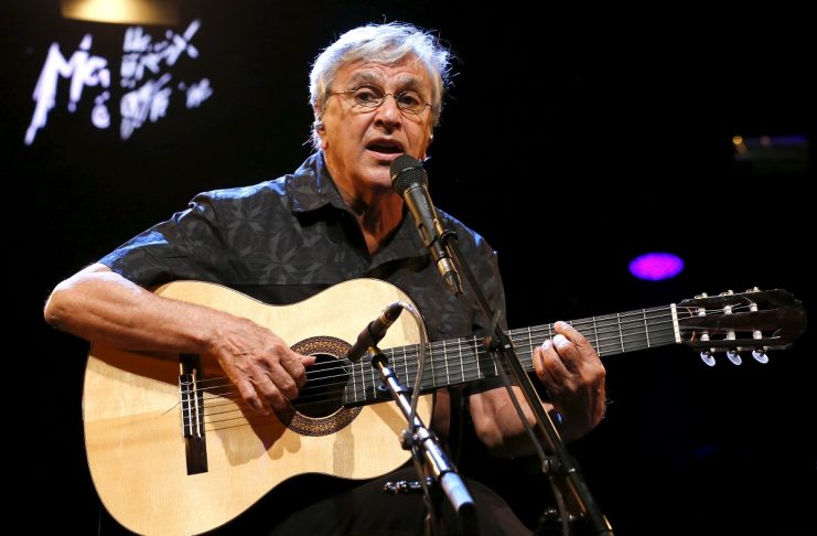 Brazilian musician Veloso performs during their “Two Friends, a Century of Music” show during the 49th Montreux Jazz Festival in Montreux