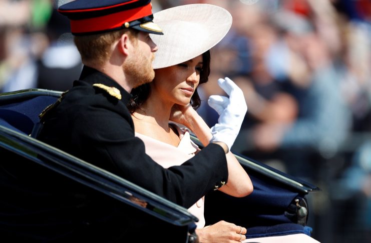 Britain’s Prince Harry and Meghan, Duchess of Sussex, take part in the Trooping the Colour parade in central London