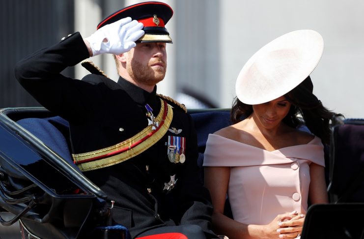 Britain’s Prince Harry and Meghan, Duchess of Sussex, take part in the Trooping the Colour parade in central London