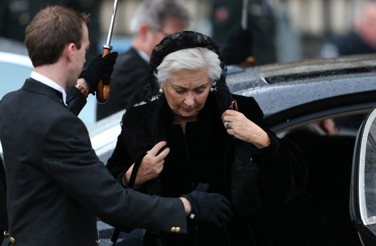 Belgium’s Queen Paola arrives at Saint-Gudule cathedral to attend a funeral service for Belgium’s Queen Fabiola in Brussels