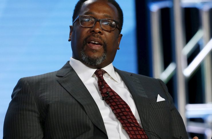 Cast member Pierce speaks at a panel for the HBO film “Confirmation” during the Television Critics Association Cable Winter Press Tour in Pasadena