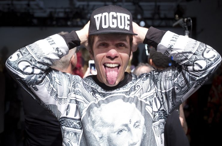 Blogger Perez Hilton arrives for The Blonds fashion show during New York Fashion Week in New York