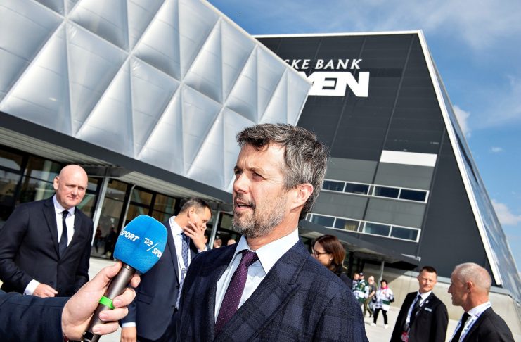 Denmark’s Crown Prince Frederik arrives at the Jyske Bank Boxen, during the IIHF World Championship in Herning