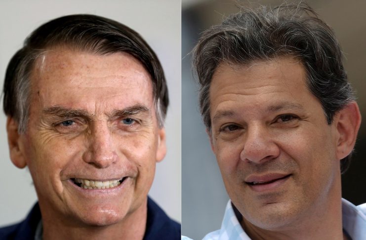 A combination of file photos shows presidential candidates Jair Bolsonaro and Fernando Haddad