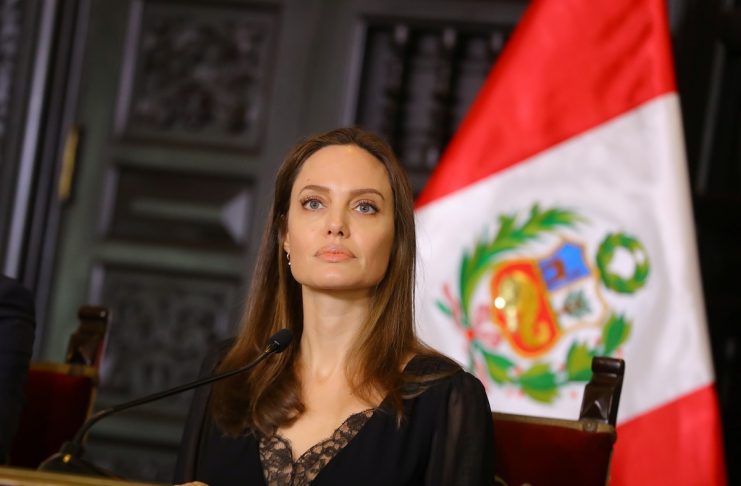 U.N. Refugee Agencys special envoy Angelina Jolie attends a news conference at the government palace in Lima