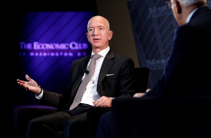 Jeff Bezos, president and CEO of Amazon and owner of The Washington Post, speaks at the Economic Club of Washington DC’s “Milestone Celebration Dinner” in Washington