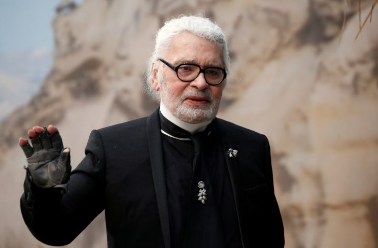 German designer Karl Lagerfeld appears at the end of his Spring/Summer 2019 women’s ready-to-wear collection show for fashion house Chanel during Paris Fashion Week