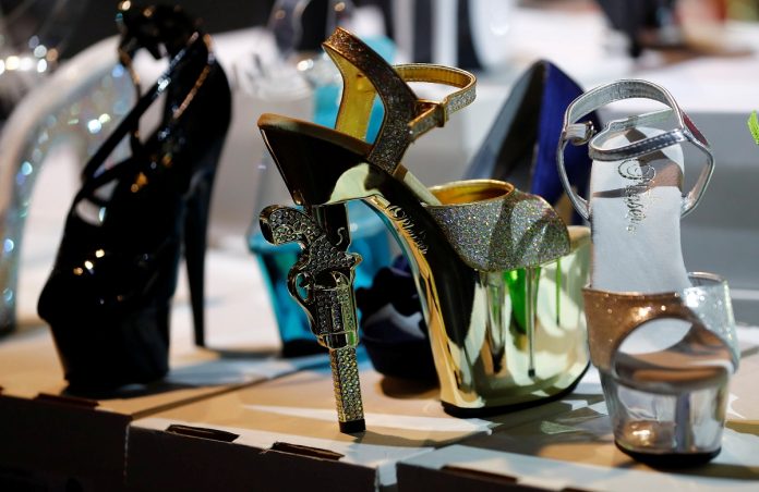 Shoes are displayed for sale at the Venus erotic fair in Berlin