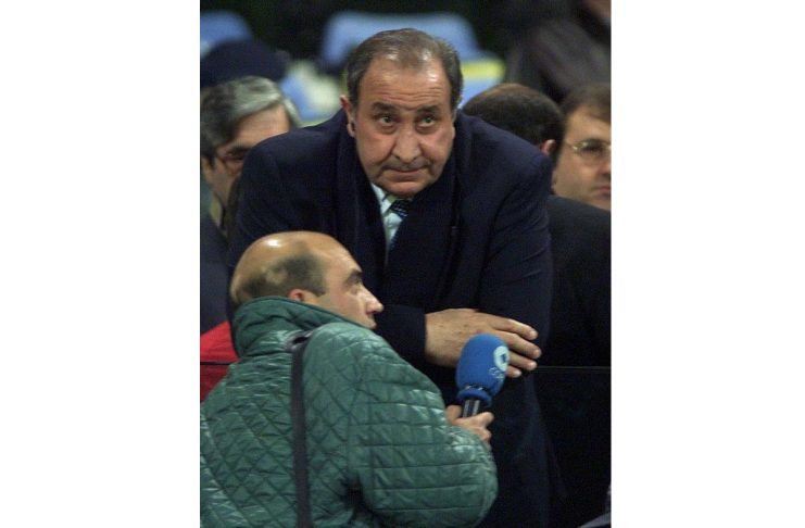 ATLETICO MADRID OWNER JESUS GIL ATTENDS UEFA CUP SEMI-FINAL MATCH ACTION.