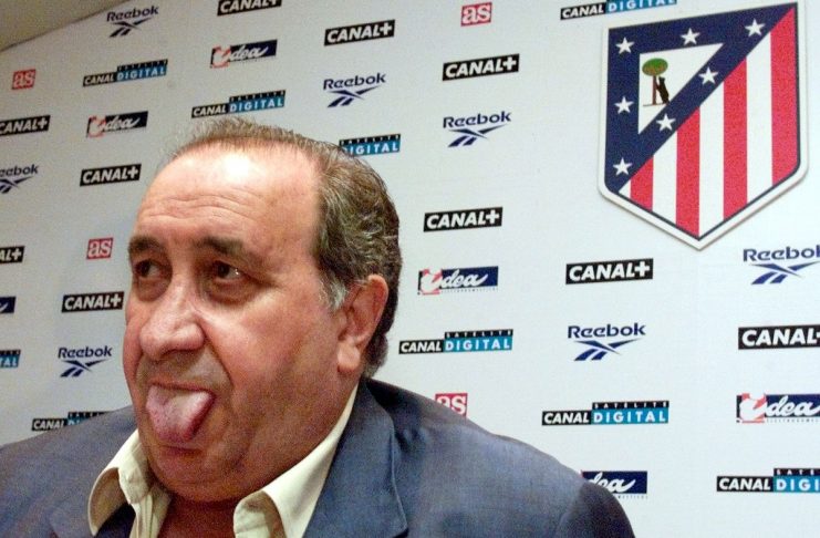 MAYOR OF MARBELLA, JESUS GIL, STICKS OUT HIS TONGUE AT PRESS CONFERENCE IN MADRID.