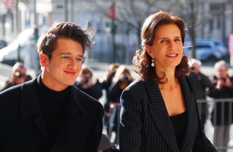 Belgium’s Princess Esmeralda and her son Leopoldo Moncada arrive to attend a mass in Brussels